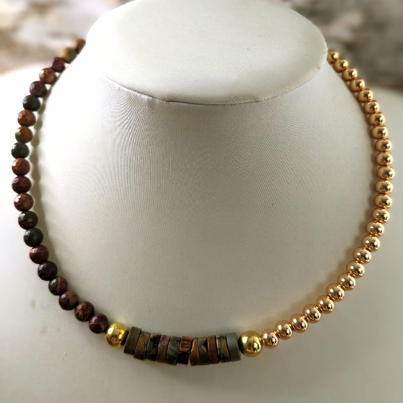 Natural Red Creek Jasper Earth Colors In Assymetrical  Choker/Necklace - Picture 4 of 8